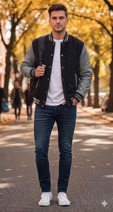 Chaqueta Varsity de Lana Premium para Hombre, Estilo Urbano, Cuello Alto, Logotipo Frontal, Transpirable y Ecológica - Product Image 3