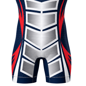 Men Navy Blue Red Sublimated Wrestling Singlet Polyester <b>Athletic</b> Sports Uniform Sleeveless Competition Training Match Wear - Product Image 6