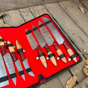 Ensemble de 8 couteaux de chef en acier Damas à manche en bois, vente chaude, accessoires de cuisine professionnels, commande minimum 10 pièces - Product Image 4