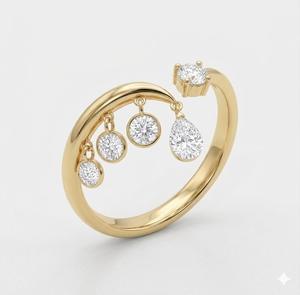 Bague ouverte style Chandelier en or massif 14K avec diamant de laboratoire taille poire et ronde, breloque pendante, bague de fiançailles, cadeau unique pour elle - Product Image 5