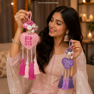 Handmade Big Sis Little Sis Rakhi Tassel, Decorative Rakhi Latkan with Pearl Beads, Crochet Flowers, Crystal Beads, <b>Sister</b> Rakhi - Product Image 6