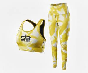 ชุดโยคะผู้หญิง คุณภาพดีที่สุด เนื้อผ้ามีเท็กซ์เจอร์ ลายพิมพ์ดิจิทัล 2 ชิ้น ระบายอากาศได้ดี เอวสูง คอตั้ง แขนสามส่วน - Product Image 6