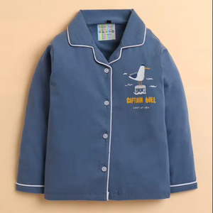 Conjunto de Pijama de Algodón para Niños, Camisa Azul de Manga Larga con Botones y Pantalones Estampados, Ropa de Dormir Suave y Transpirable para Niños - Product Image 1