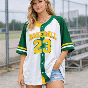 T-shirt de baseball vintage ample pour femme, manches raglan, coton épais respirant, streetwear, logo personnalisé - Product Image 3