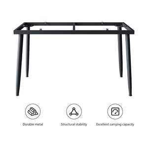 Table à manger rectangulaire moderne 55x27,5 pouces avec plateau en pierre frittée blanche et pieds en métal noir, table à manger en ardoise haute dureté - Product Image 4