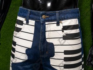 Jean droit en denim pour homme, imprimé touches de piano, coupe ample, délavé - Product Image 5