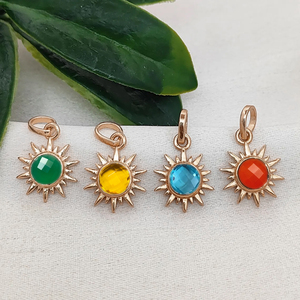 Colgante Redondo de Ágata Musgosa con Forma de Sol, Chapado en Oro, Engastado en Collet, Joyería de Ágata Musgosa Natural, Gema Redonda de 6mm, Amuleto de Sol - Product Image 3