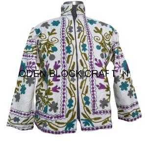 Chaqueta Corta de Verano para Mujer, Tejida, Transpirable, 100% Algodón, Acolchada, Bordada a Mano con Tela Suzani, Estilo Elegante - Product Image 5