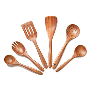 Ensemble de spatules en bois à long manche, spatules en bois naturel de haute qualité pour la friture, meilleur prix - Product Image 3