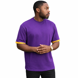 Men's Solid for Short Sleeve T-Shirt <b>Yellow</b> Contrast Trim Regular Fit Casual O-Neck 100% Cotton Quick Dry Eco-Friendly - Product Image 5