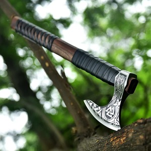 Handmade Outdoor Viking Hatchet Handcrafted Carbon Steel With Wood & Leather Wrapped Handle <b>Axe</b> Industrial & DIY Grade <b>Axe</b> - Product Image 3