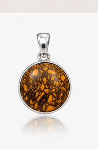 Pendentif artisanal en jaspe jaune matriciel, prix de gros attractif, pierre précieuse ronde minimaliste, bijou statement en argent, qualité AAA, pierre de naissance - Product Image 1