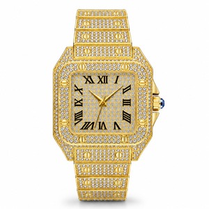Reloj de Lujo con Diamantes Cuadrados Dorados para Hombre, Analógico de Cuarzo con Correa de Oro Amarillo - Product Image 1