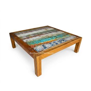 Handcrafted Rustic Wooden Square Top Coffee <b>Table</b> <b>Reclaimed</b> Boat Wood Antique Finish Indoor Outdoor Living Room Furniture - Product Image 2