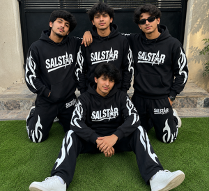 Conjunto de chándal negro personalizado para hombre, sudadera con capucha y pantalones deportivos, estampado de llamas negras, ropa deportiva informal, conjunto de 2 piezas - Product Image 5