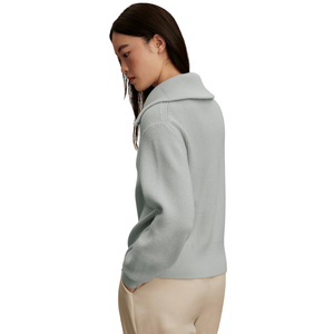 Chaqueta de punto con cremallera para mujer, textura acanalada suave, manga larga, cuello ancho, informal, ligera, para uso diario - Product Image 4