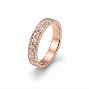 Anillo de Eternidad de Oro Rosa de 14K con Diamantes Redondos de Corte Brillante en Engaste Pavé, Certificado IGI, Anillo de Boda Clásico para Mujer - Product Image 4