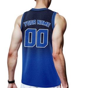 Maillot de basket personnalisé bleu avec nom, numéro et logo imprimés, t-shirt d'équipe pour homme, 100% polyester respirant et anti-humidité, grandes tailles - Product Image 4