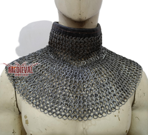 Collier de gorgue médiévale en acier doux avec garniture en cuir, anneaux rivetés plats de 9 mm, pour armure de chevalier, costume d'Halloween - Product Image 1