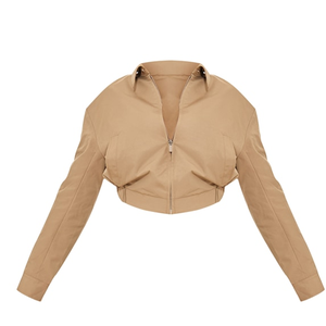 เสื้อแจ็คเก็ตบอมเบอร์ผ้าไหม/ผ้าฝ้าย คอปก ซิปหน้า ชายเสื้อจับจีบ ไหล่ตก แขนเสื้อติดกระดุม  สำหรับฤดูใบไม้ผลิ  โลโก้ด้านหน้า - Product Image 1