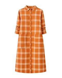 Vestido Camisero a Cuadros Color Naranja Óxido para Mujer, Personalizado, Manga Larga, Cierre de Botones, Corte Holgado Informal, Tejido de Algodón, con Bolsillos, para Uso Diario - Product Image 1