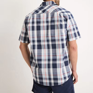 Chemise de travail pour homme, boutons intégraux, coupe décontractée, manches courtes, 100% coton popeline, deux poches poitrine, ourlet arrondi, chemise de travail western à carreaux - Product Image 3