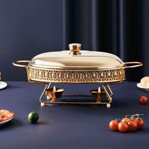 Elegante calentador de alimentos tipo buffet, chapado en oro, de acero inoxidable, con tapa, para servicio de banquetes en hoteles, uso doméstico y hotelero. - Product Image 1