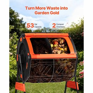 Composteur à double compartiment de 53 gallons avec 2 portes coulissantes, grand format, facile à retourner, pour le compostage extérieur, fournitures de jardinage - Product Image 2