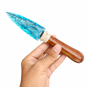 Cuchillo de Cristal Único de Obsidiana Azul Agua, Estilo Amor, Hecho a Mano, Piedra Curativa Decorativa, Daga para Colección del Hogar - Product Image 4