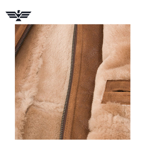 Veste longue en cuir véritable pour homme, doublure en fausse fourrure, col montant, respirante, fermeture éclair, coupe-vent, style moto urbain pour l'hiver - Product Image 5