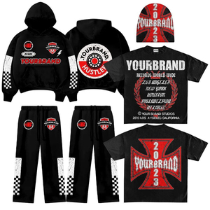 Ensemble de survêtement unisexe personnalisé style gothique Y2K avec sweat à capuche et pantalon large imprimé flamme tribale et masque, tenue streetwear deux pièces - Product Image 4