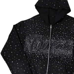 Sweat-shirt à capuche pour homme, noir, 100% coton, avec strass, respirant, de qualité supérieure, surdimensionné, décontracté, streetwear d'hiver, logo personnalisé, vente en gros - Product Image 5