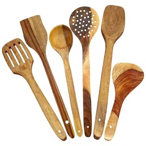 Juego de utensilios de cocina de madera de teca de 6 piezas de alta demanda: espumadera, espátula, cuchara, utensilios de madera para sartenes antiadherentes - Product Image 2