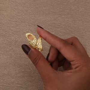 Peach Moonstone Bypass <b>Adjustable</b> <b>Ring</b>, Statement Wrap Open <b>Ring</b>, Gold Plated Hammered Twisted Band Gemstone Jewelry R - Product Image 3