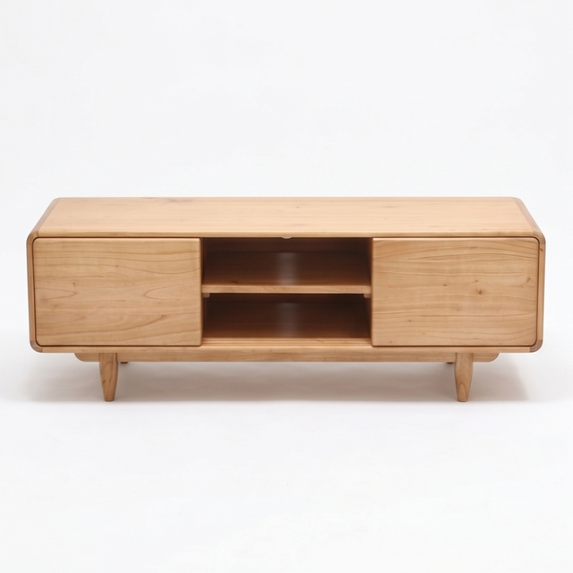 Solid Teak Wood Scandinavian TV Stand Minimalist Media Console Living Room Furniture Entertainment Center Cabinet for Apartment
