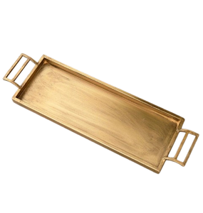 Plateau de service en métal avec poignée en pierre, utilisation décorative, plateau de service pour la maison et l'hôtel, plaqué or, taille personnalisée, plateau de service en acier inoxydable - Product Image 5