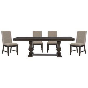 Set da Pranzo in Stile Tradizionale 5 Pezzi, Tavolo con Base a Doppio Piedistallo in Legno e Sedie Laterali Imbottite Beige per Arredamento Sala da Pranzo - Product Image 1