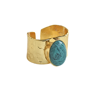 Wholesale Natural Turquoise Wide Band Statement <b>Ring</b> Semi-Precious <b>Gold</b> Plated Adjustable Fashion Jewelry Bulk - Product Image 5