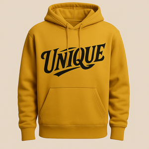 Sudadera con Capucha Amarilla Impermeable y Antiencogimiento para Hombre con Estampado Gráfico 'UNIQUE' - Ropa Casual Elegante y Cómoda - Product Image 1