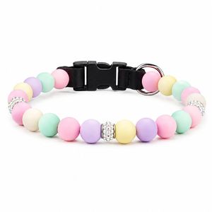 Cute Watermelon Beach Ball Pattern Waterproof Beaded Pet Necklace Adjustable <b>silicone</b> <b>bead</b> dog collar - Product Image 4