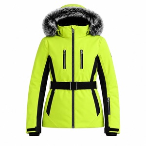 Veste de ski imperméable tendance pour femmes, vert vif, avec capuche en fourrure et ceinture ajustable, isolation synthétique, technologie Gore-Tex - Product Image 6
