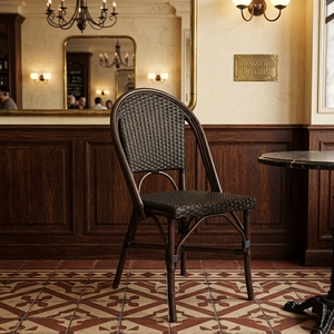 Nouvelle Chaise de bistrot française moderne et minimaliste en rotin tressé, bois foncé, écologique, portable, pour parc, extérieur, jardin, patio, salle à manger, cuisine - Product Image 2