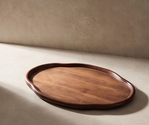 Unique Asymmetric Design <b>Wooden</b> <b>Serving</b> <b>Platter</b> Dark Mango Wood Tray Featuring Organic Shape & Rim - Product Image 1