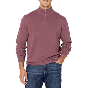 Men's <b>Purple</b> Quarter Zip Knitted Sweater Regular Fit Solid Color Stand Collar Casual Autumn Wear Accept Custom Designs - Product Image 2