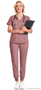 Ensemble de tenue médicale pour femmes, hauts à manches courtes col en V, pantalon de jogging avec poches, uniforme d'infirmière extensible, vêtements de travail d'hôpital, polyester peigné - Product Image 1