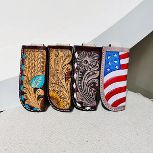 Western Floral Hand Tooled <b>Leather</b> Knife Sheath Holster with <b>Belt</b> Loop Carved Cowhide Genuine <b>Leather</b> Folding Knife Cover <b>Pouch</b> - Product Image 4