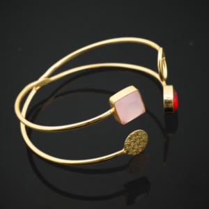 Fashion 18K Gold Plated Open <b>Bangle</b> <b>Bracelet</b> Women Geometric Cuff Jewelry Garnet Quartz and Rose Quartz Gemstone - Gift for her - Product Image 2
