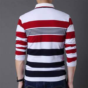 Polo de manga larga a rayas para hombre – Camiseta casual con cuello y botones, mezcla de algodón, diseño color block, corte ajustado, top de moda - Product Image 3