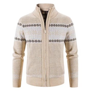 Cardigan en laine confortable pour homme, col rond, anti-boulochage, épais, double fermeture éclair, grande taille, manches longues, tricoté avec bordure en fourrure - Product Image 3