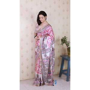 Sari de Seda Tussar Crema con Estampado Fusion Madhubani de Elite Weaves, con Borde Tejido con Zari, para Fiesta - Product Image 2